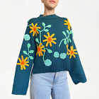 Hand Knit Wool Harajuku Sweater Floral Embroidered One-Of-A-Kind Pullover Jumper