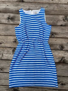 J. Crew Factory Size 4 Blue White Striped Sleeveless Sheath Dress Lined - Picture 1 of 11