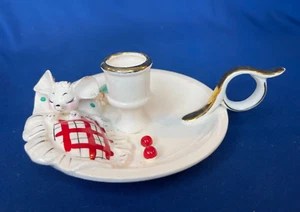 Holt Howard Sleeping Christmas Mouse Candle Holder Vintage 1959 Chamber Stick - Picture 1 of 11