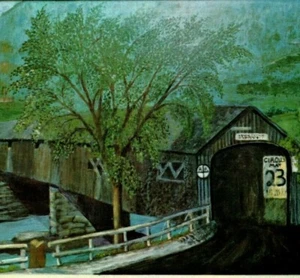 Long Bridge Covered Deerfield River at Route 8A Charlemont Mass Vintage Postcard - Picture 1 of 4