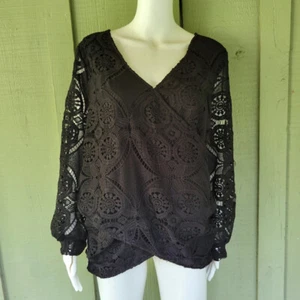 NWT BLOOMCHIC Black Lace Cross Over Top 14/16 - Picture 1 of 5