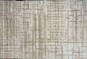 9x13 Beige and White Abstract Area Rug
