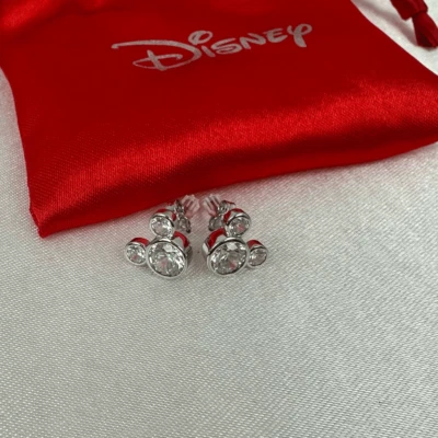 Disney Mickey Mouse Plata Circonita Cúbica Pendientes Foto 1 de 4