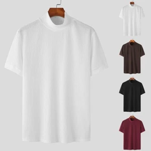 Hermoso Hombres Simulado Cuello Alto Pullover Camiseta Prendas para el torso Tejido Suéter Manga Corta - Imagen 1 de 32