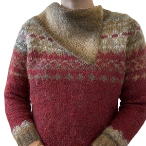 Vintage PBJ Sport Fall Colors Red Mohair Cowl Neck Geometric Fluffy Sweater Sz M - Picture 1 of 5