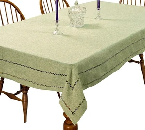 Hem Stitch Embroidered Vintage Design Tablecloth Mint 68" by 140" Oblong/Rect... - Picture 1 of 1