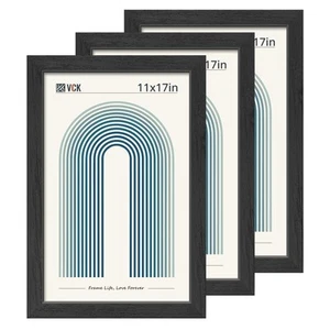 11x17 Picture Frame 3 Pack, Black Wood Poster Frame with Exclusive Wood Grain... - Picture 1 of 7