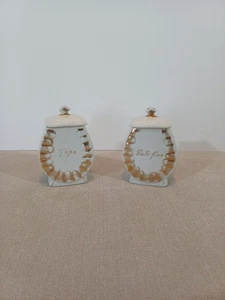 Societa Ceramica Laveno Salz & Pfeffer Gläser mit Deckel Weißgold Vintage 22K  - Bild 1 von 11