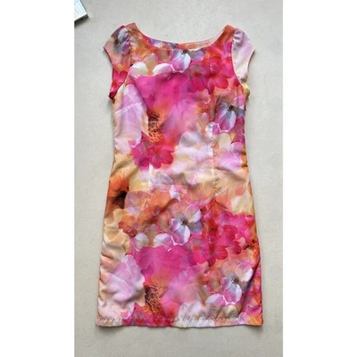 Liz Claiborne Dress Women's Size 4 Bright Pink Floral Sheath Fun Spring 90s Y2k - Image 1 of 4