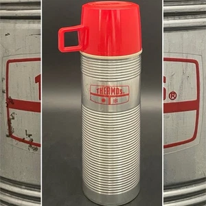 King Seeley Thermos Bottle 2284 Ribbed Aluminum Vacuum Flask c1960s USA 9.75"t - Picture 1 of 19