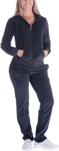 Womens 2 Piece Outfits Velour Tracksuits Long Sleeve Sports Large, Black - Picture 1 of 6