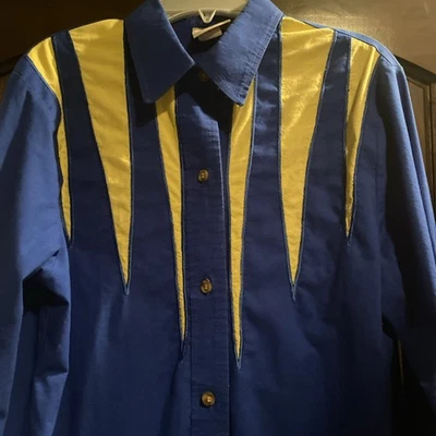 Camisa Mo Betta para hombre S? Vaquero manga larga vintage hecho en EE. UU. con botones en zigzag Foto 1 de 4