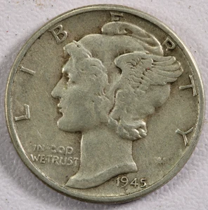 1945 Mercury Dime - Die Crack thru 9 - Picture 1 of 2