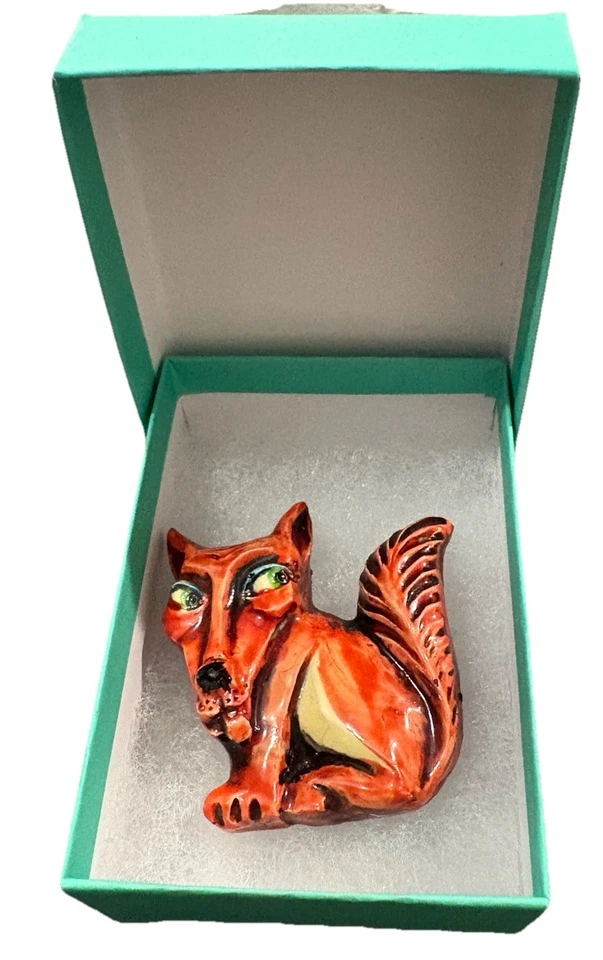 Vintage German Enamel Fox Brooch – Hand Painted Ceramic Pin Mid Century MCM - Image 1 of 4