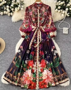 2023 Fashion Runway Gorgeous Flower Chiffon Cascading Ruffles Dress Women Deep V - Picture 1 of 2