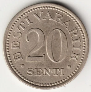 ESTONIA KM17 20 SENTI 1935 aUNC Nickel-Bronze State Coinage - Picture 1 of 2