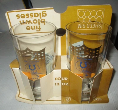 Juego de 4 vidrios de vidrio federal Baltimore Colts años 60 con soporte de embalaje original Foto 1 de 4