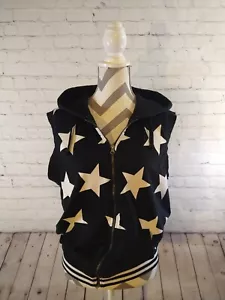 EUC women's URBAN NATION black & white sleeveless STAR PRINT sweatshirt - LARGE - Picture 1 of 8