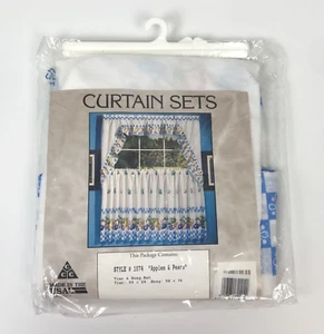 Vintage Apples & Pears Fruit Swag Curtain Set Cotton Blend Made in USA - Picture 1 of 2