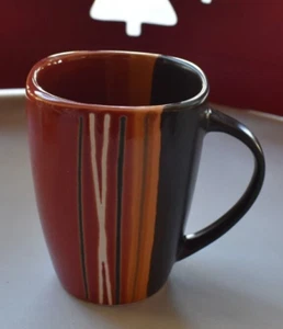 1 ~ HOME TRENDS Bazaar Brown Mug 16oz Coffee/Tea Red Black Tan Stoneware 4 3/4" - Picture 1 of 5