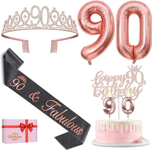 90Th Birthday Decorations for Women with Black 90Th Birthday Sash and Crown, Cak - Picture 1 of 12