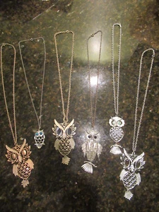6 Collares Colgantes Búho Vintage Tono Plateado Cobre - Imagen 1 de 6