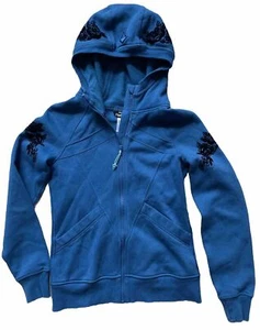 LULULEMON Ivivva Scuba Hoodie Jacket Sweatshirt Blue W Velvet Rose Size 12 - Picture 1 of 7