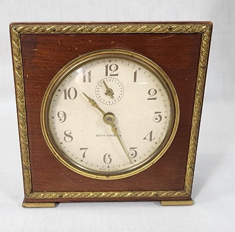 VINTAGE Seth Thomas USA Severn Wind Up Alarm Clock Wood Case - Working Cover