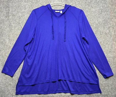 LOGO Lori Goldstein Sweatshirt Womens 1X Blue Lounge Hoodie Pockets Light Topper - Image 1 of 4