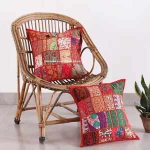 Khambadiya Patchwork Pillow Cover Cushion Throw Indien Sofa Decor 16" Set of 2 - Picture 1 of 86