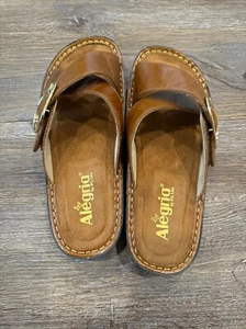 Sandalias Alegria Cuero Hebilla Deslizables Vanya Engrasado Marrón, Muy Cómodas Talla 8.5 - Imagen 1 de 19