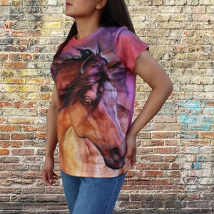 Horse All Over Printed T-Shirt Country Horse Rider Western Women's Tee Medium - Picture 1 of 6