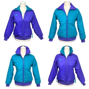 Columbia Reversible Puffer Bomber Jacket Teal And Purple Indigo Size S Vintage - Picture 1 of 16