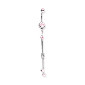 Steel Belly Ring 14 Gauge 7/16" Long w/ Gem Design Dangle--DD110 Pink - Picture 1 of 1