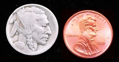1919-S Buffalo nickel Lamination & 2001 Lincoln cent broadstruck red BU F/S - Image 1 of 2