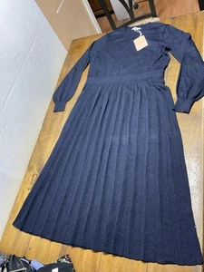 Pearl By Lela Rose Womens Navy Blue Dress Size XL Pleated Long Sleeve Maxi - Picture 1 of 11