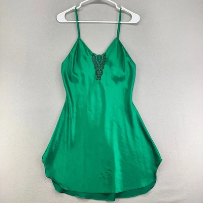 Винтажное атласное женское платье-слип Wendy Ann M зеленое кружевное сорочка сделано в США романтическое - Изображение 1 из 4