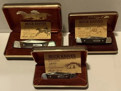 set of 3 vintage Buck knives 700 series | Rare etched blade 1981  complete w box - Image 1 of 4