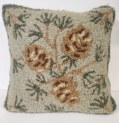 Chandler 4 Corners  Hooked Wool Pillow Woodland Pinecone Laura Megroz  *Read* - Image 1 of 4