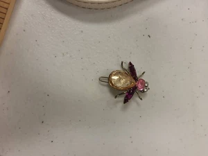 Vintage Rhinestone Bug Pin Brooch Insect Jewelry Gold Pink Purple Crystals - Picture 1 of 8
