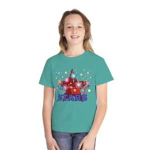 Patriotic Youth Tee with Stars and Fireworks, Fun Summer Shirt, [...] - Picture 1 of 25