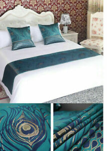 Decor Blue Luxury Bed Runner Home Hotel Bedspread Bed Towel Cover Pillowcase