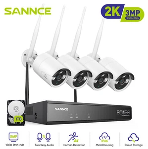 SANNCE 3MP WLAN Audio bidireccional IP Cámara de vigilancia 4x Cámaras inalámbricas 10CH NVR 1TB - Imagen 1 de 15