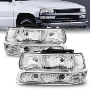 Headlights + Bumper Signal Lamps For Chevy Silverado Suburban 1500 2500 Tahoe - Picture 1 of 22