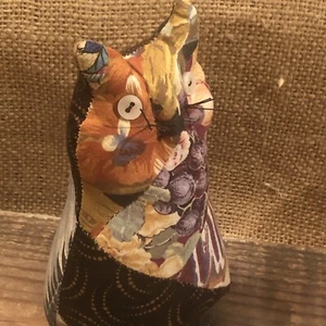 Cat Primitive Pieced Quilt Stuffed Weighted STATUE/Paperweight Sitting Kitty - Picture 1 of 5