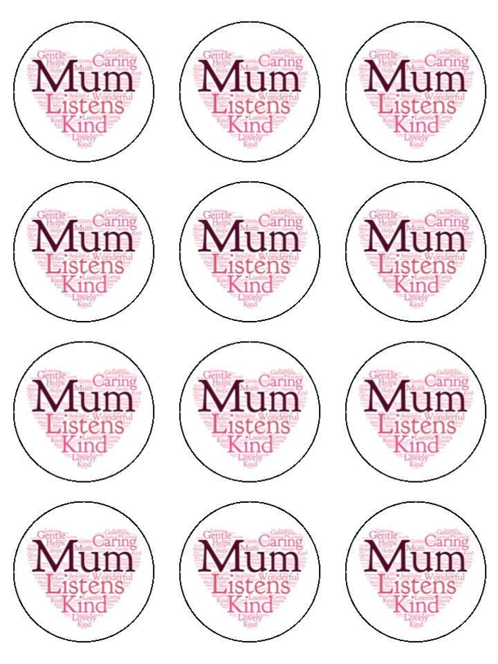 12 x Día de la Madre (1) 2" PAPEL DE ARROZ PREMIUM PRECORTADO Taza Pastel/Pastel Toppers Foto 1 de 1