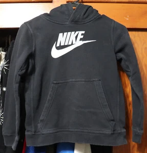 Nike Sportswear Club Fleece HBR Black Hoodie Silver Logo Pullover Boys Small YS - Picture 1 of 6