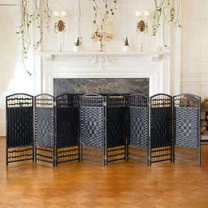 3 ft. Short Fiber Weave Folding Screen - Black - 8 Panels - Picture 1 of 7