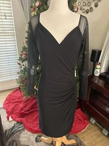 Ralph Lauren black bodycon w/ ruching & sheer long sleeves size 4 - Imagen 1 de 7
