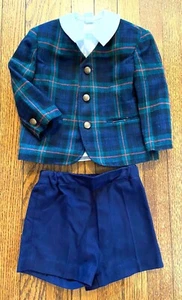 Vintage Toddler, Blue Dressy Plaid Suit Jacket Blazer, Shorts, Jacket Shirt, Imp - Picture 1 of 12